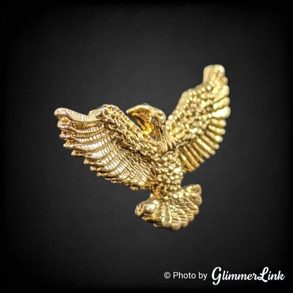 Small Soaring Spread Wing Eagle Gold Tone Unisex Pin Tie Tack - Picture 2 of 9